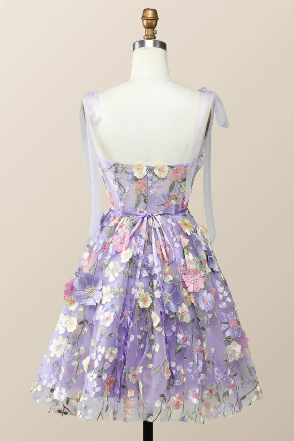 Lavender Floral Embroidered A-line Princess Dress