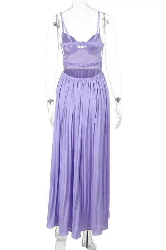 Straps Lilac Pleated Maxi Dress