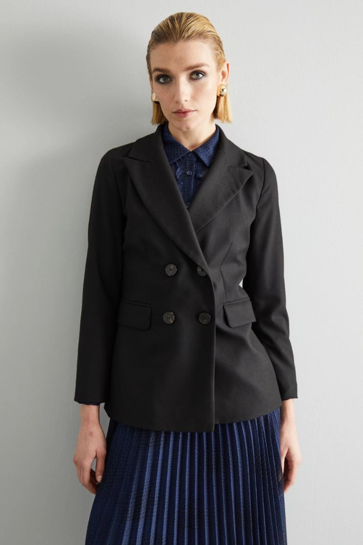 Double-breasted flannel blazer - BLACK