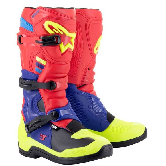 Alpinestars TECH 3 cross boots - BRIGHT RED / DARK BLUE / YELLOW FLUO 2023 - Red / BlueRef: AP12716