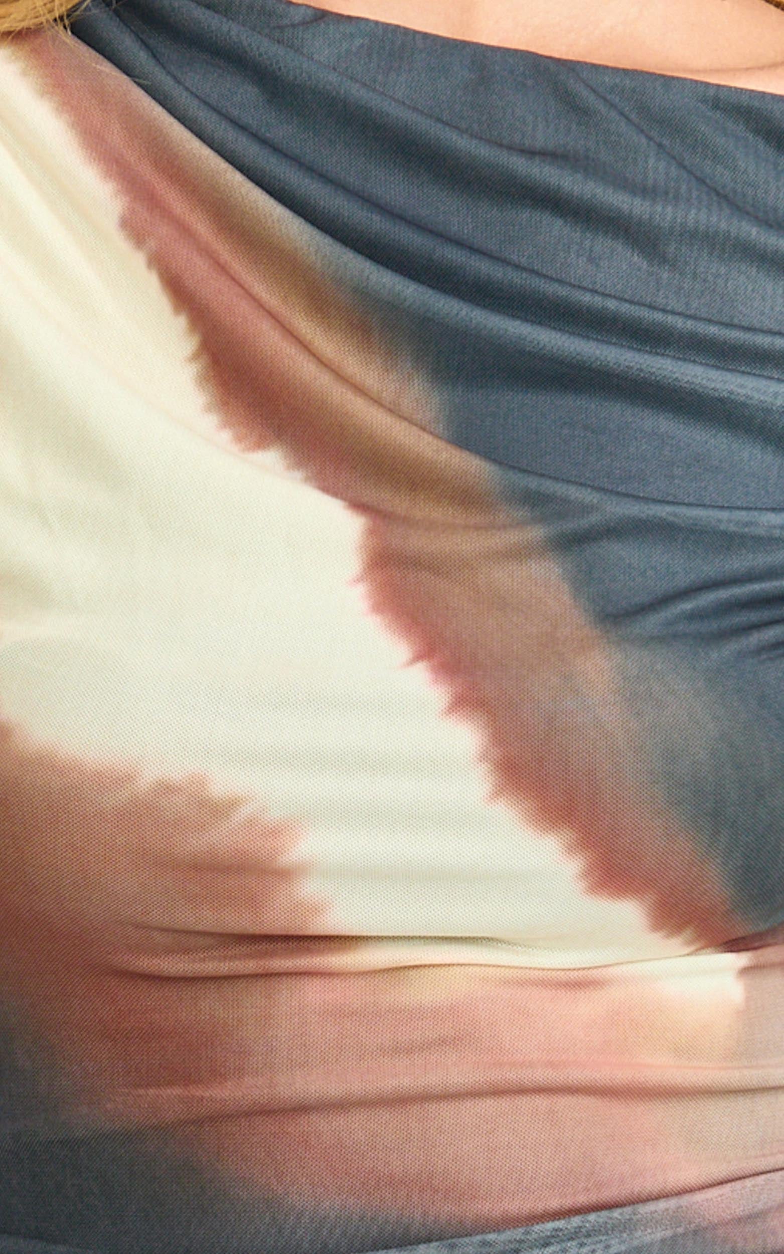 Bella Mini Dress - Mesh Off Shoulder Dress in Rust Print