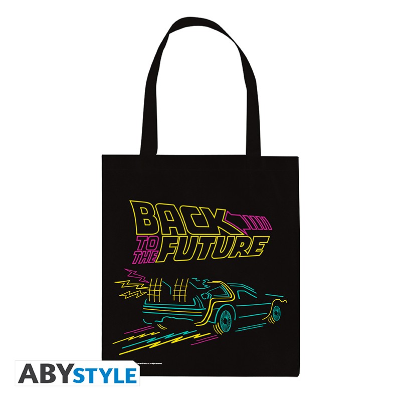 BACK TO THE FUTURE Tote Bag Neon DeLorean