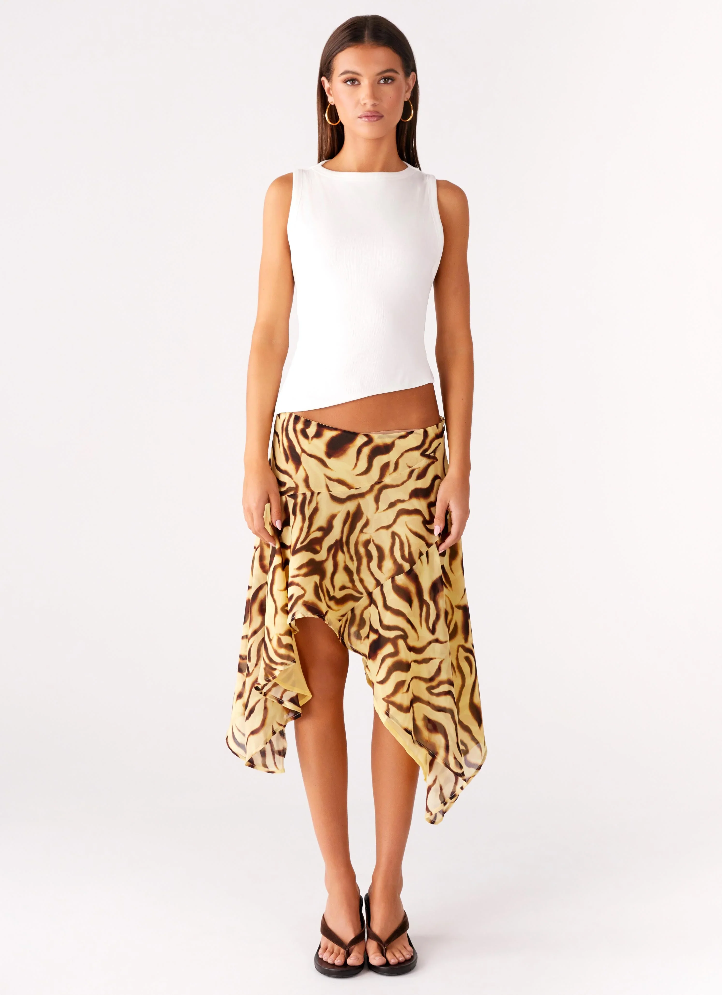 Kia Low Rise Asymmetrical Midi Skirt - Laguna Print