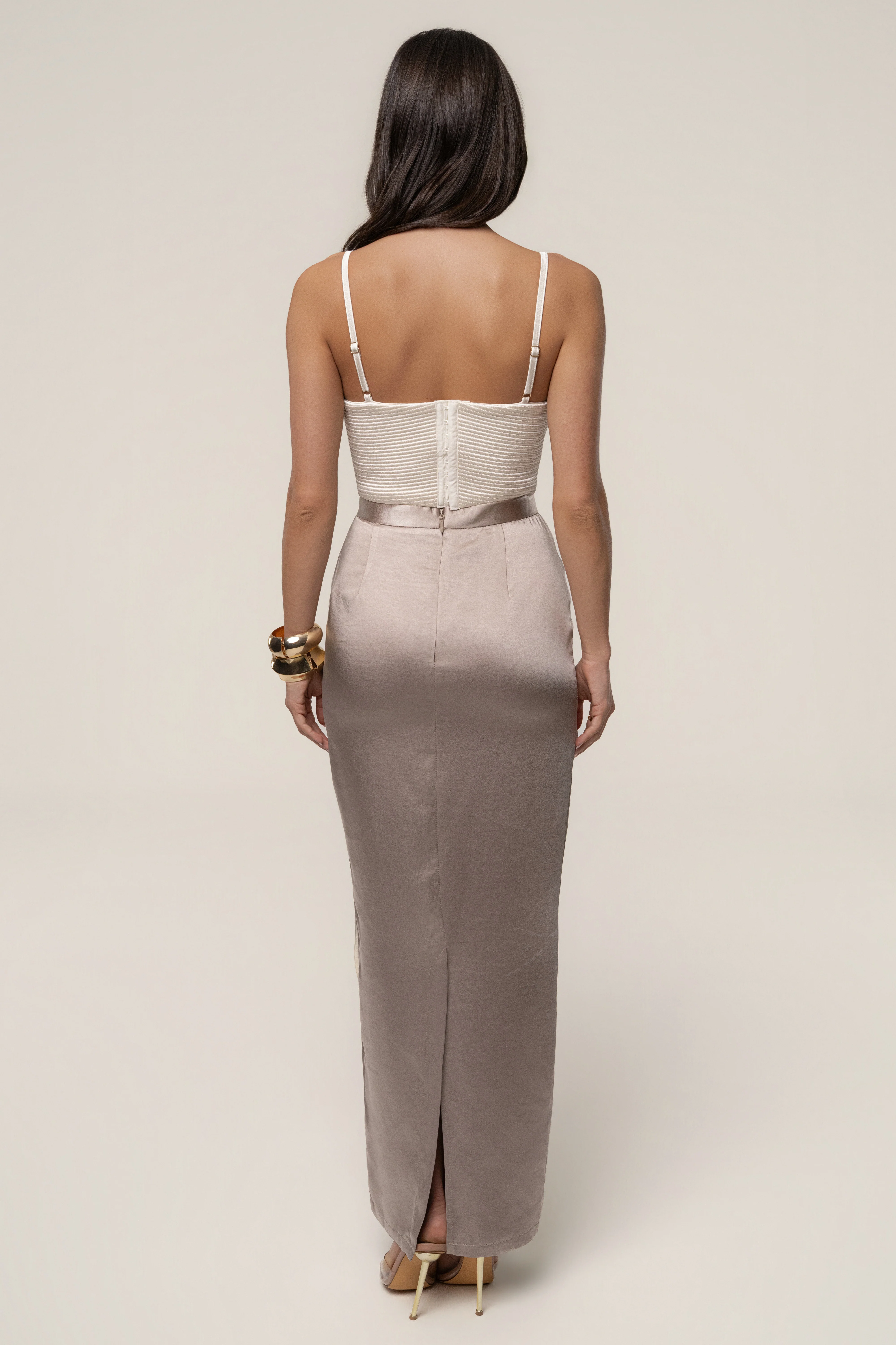 Taupe Midnight Mirage Satin Skirt