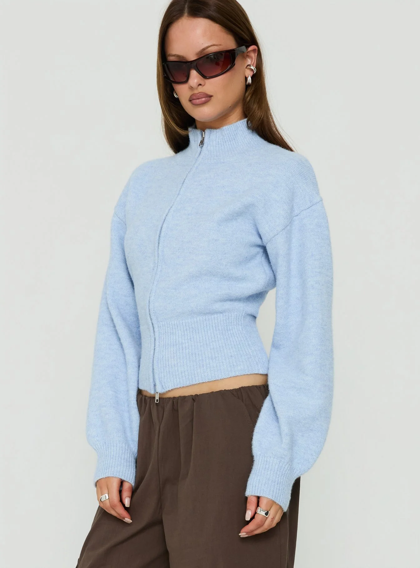 Agneta Zip Through Funnel Neck Sweater Blue