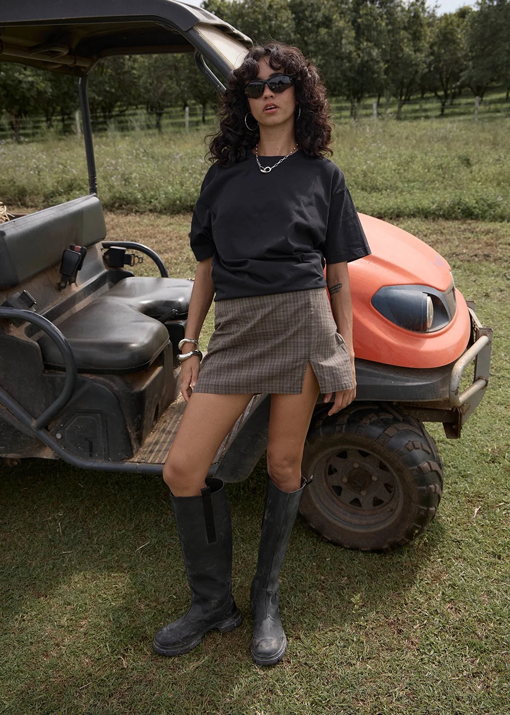 AFENDS Womens Joanna Shadow - Low Rise Mini Skirt - Stone Check