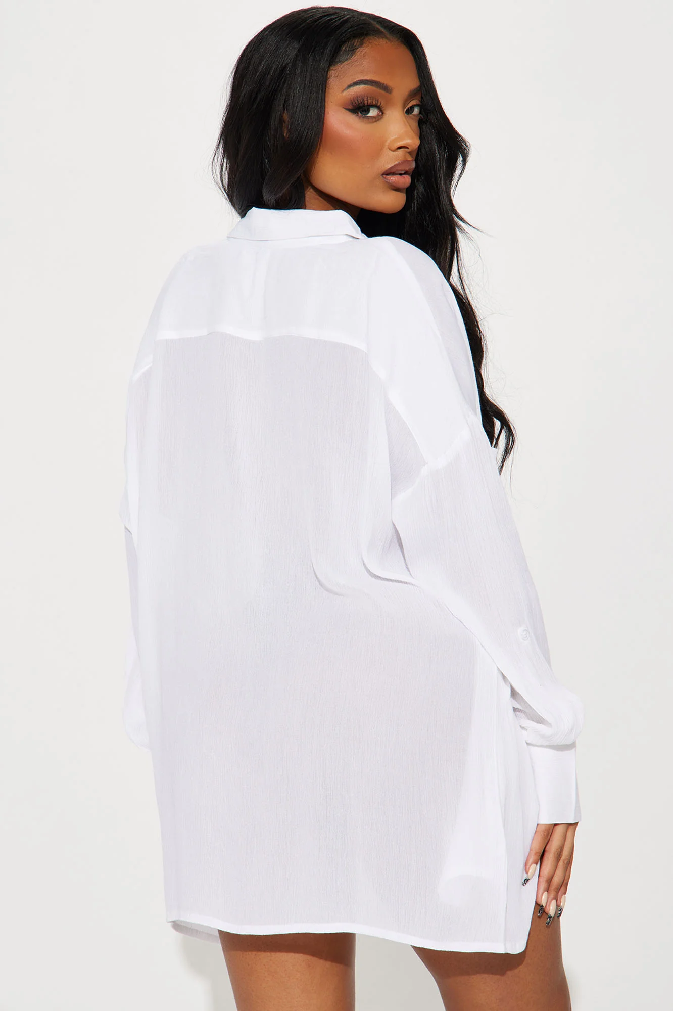 Breezy Nights Linen Pocket Cover Up Shirt - White