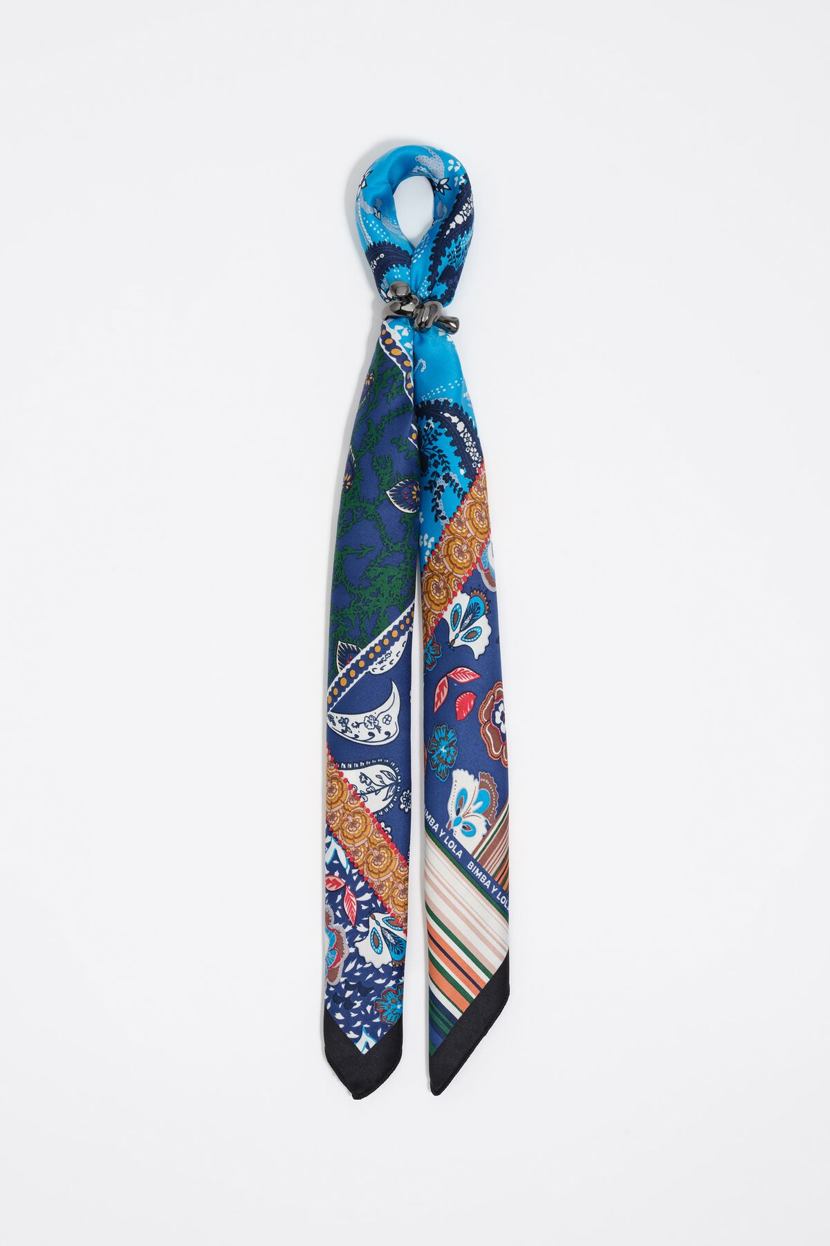 Blue patchwork paisley and flowers scarf charm