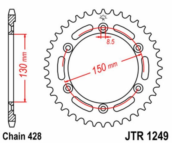 JT. steel standard sprocket 1249 - 428Ref: Jtc00031A / 1074891001