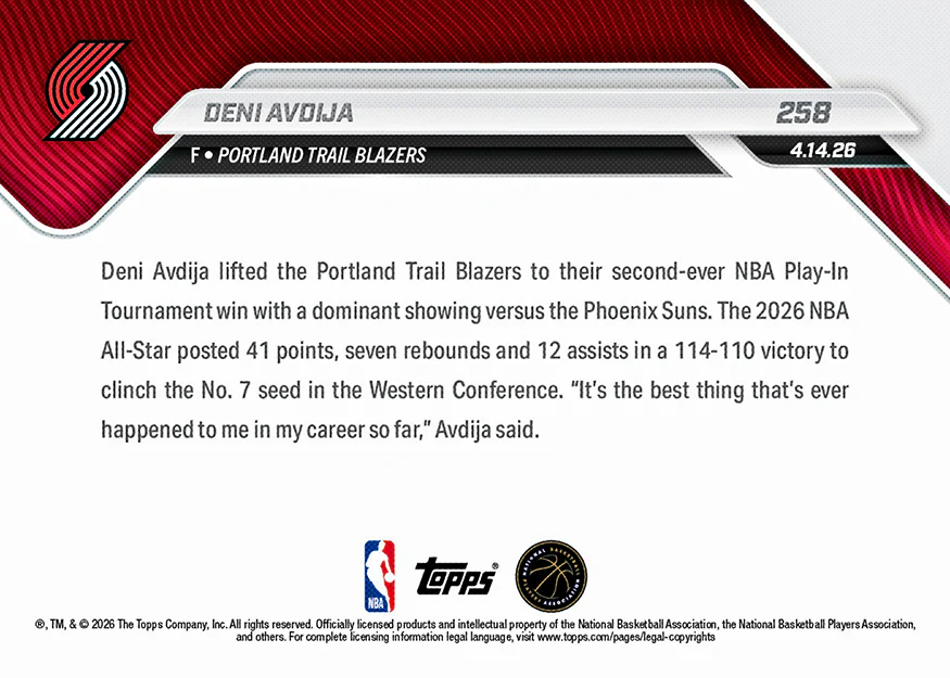 Deni Avdija - 2025-26 NBA Topps NOW® - Card 258 - PR: 2412