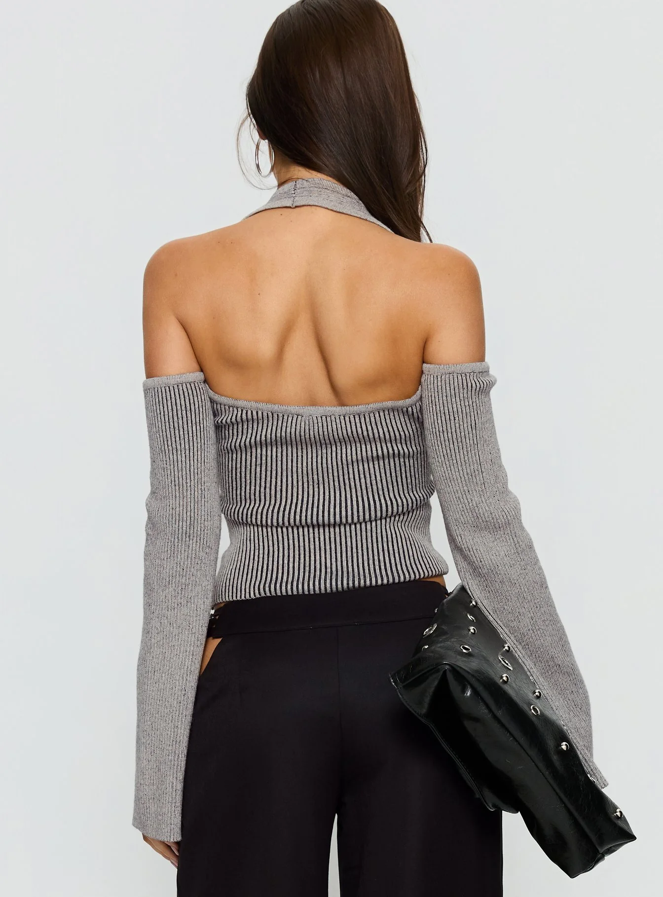 Novelia Halter Long Sleeve Top Black / Grey