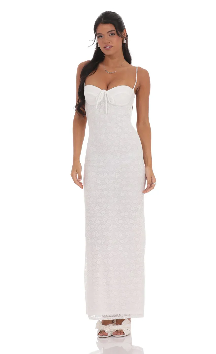 Lace Open Back Maxi Dress in White