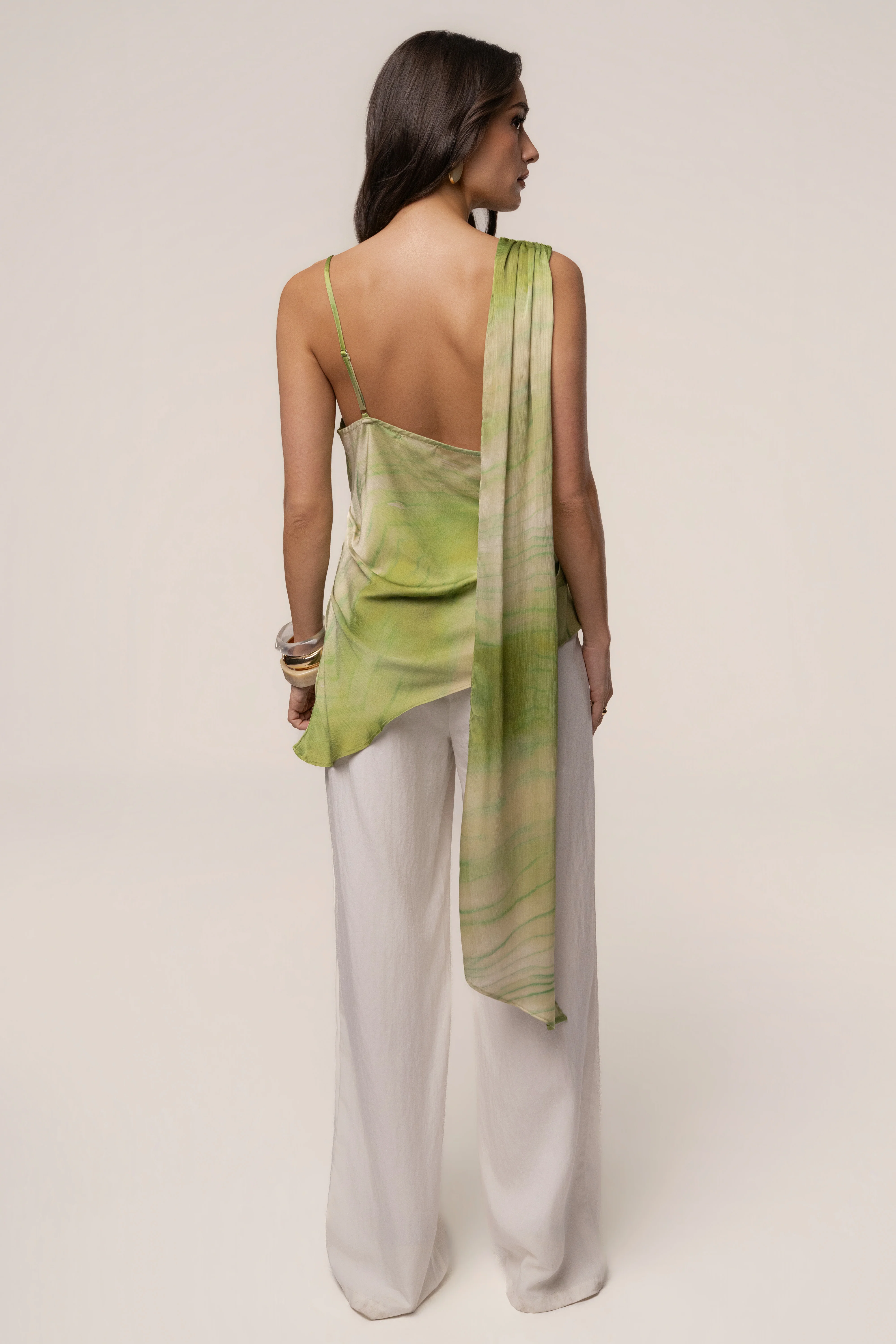 Green Print Selene Asymmetrical Top