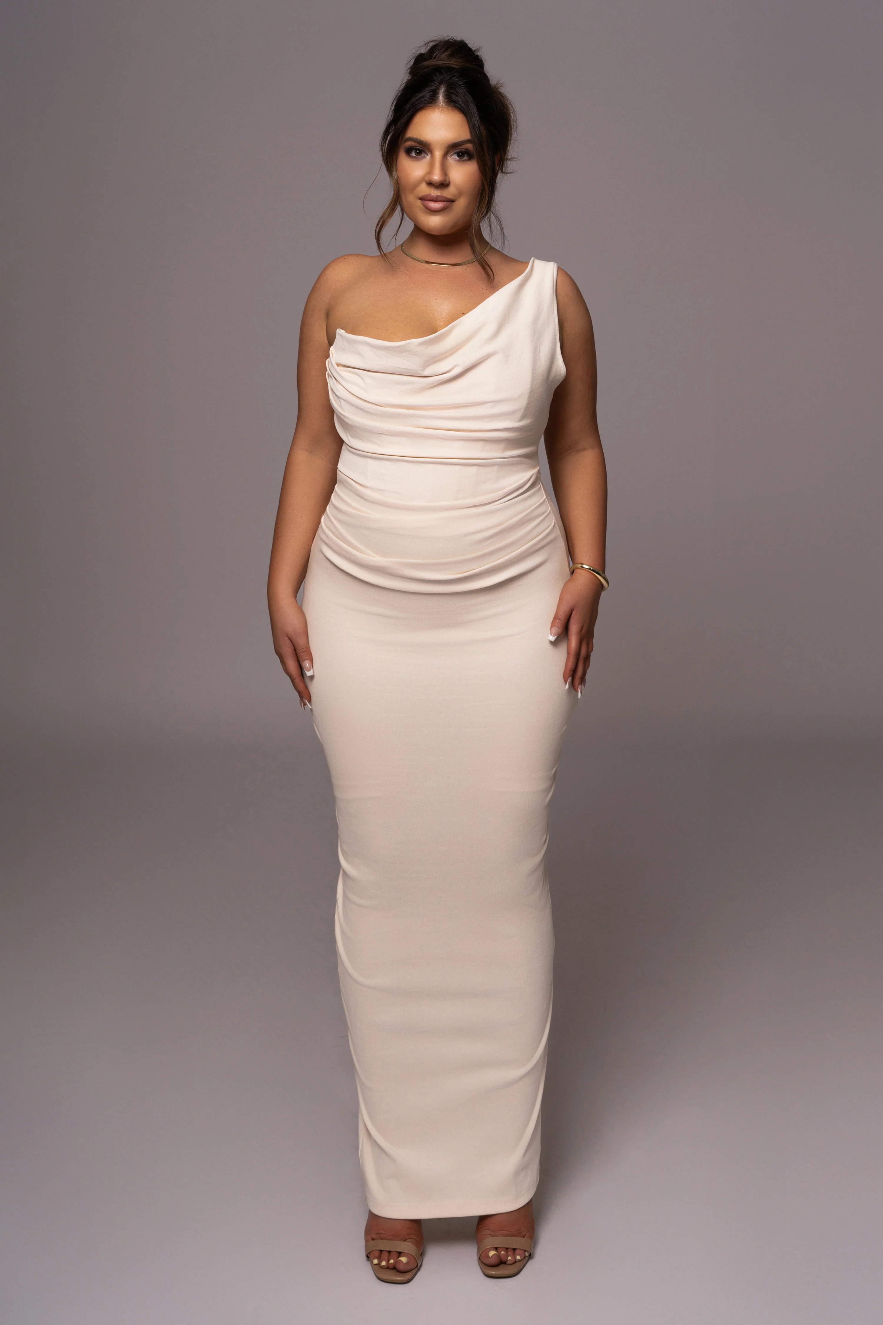 Buttercream Denim Krishna One Shoulder Maxi Dress