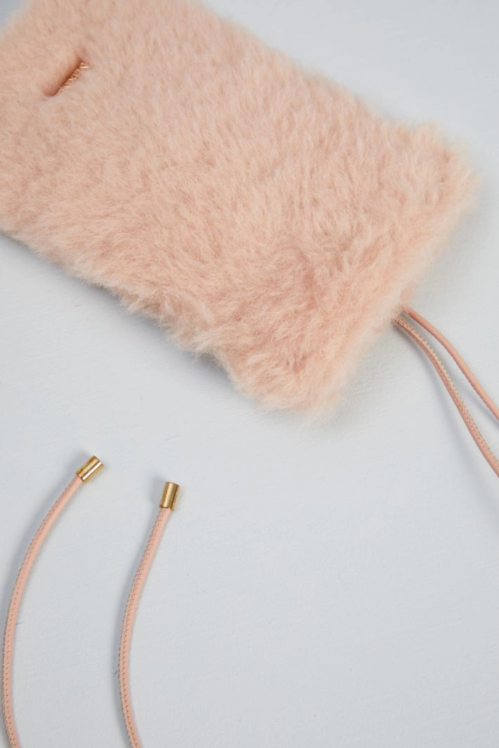 Teddy fabric mobile phone holder  - PASTEL PINK