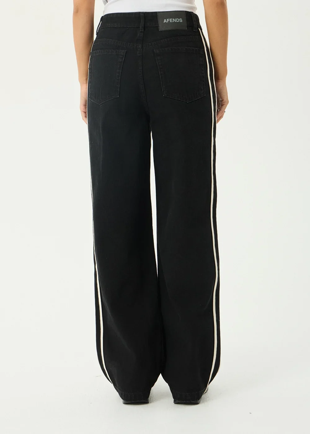 AFENDS Womens Bella Stripe - Denim Wide Leg Jean - Washed Black
