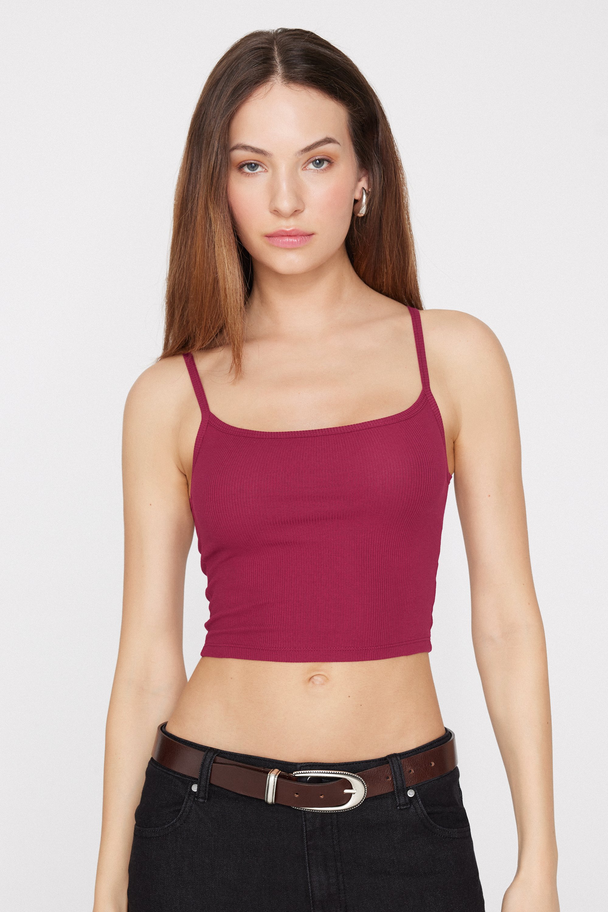 Ribbed Cotton Crop Top with Thin Straps