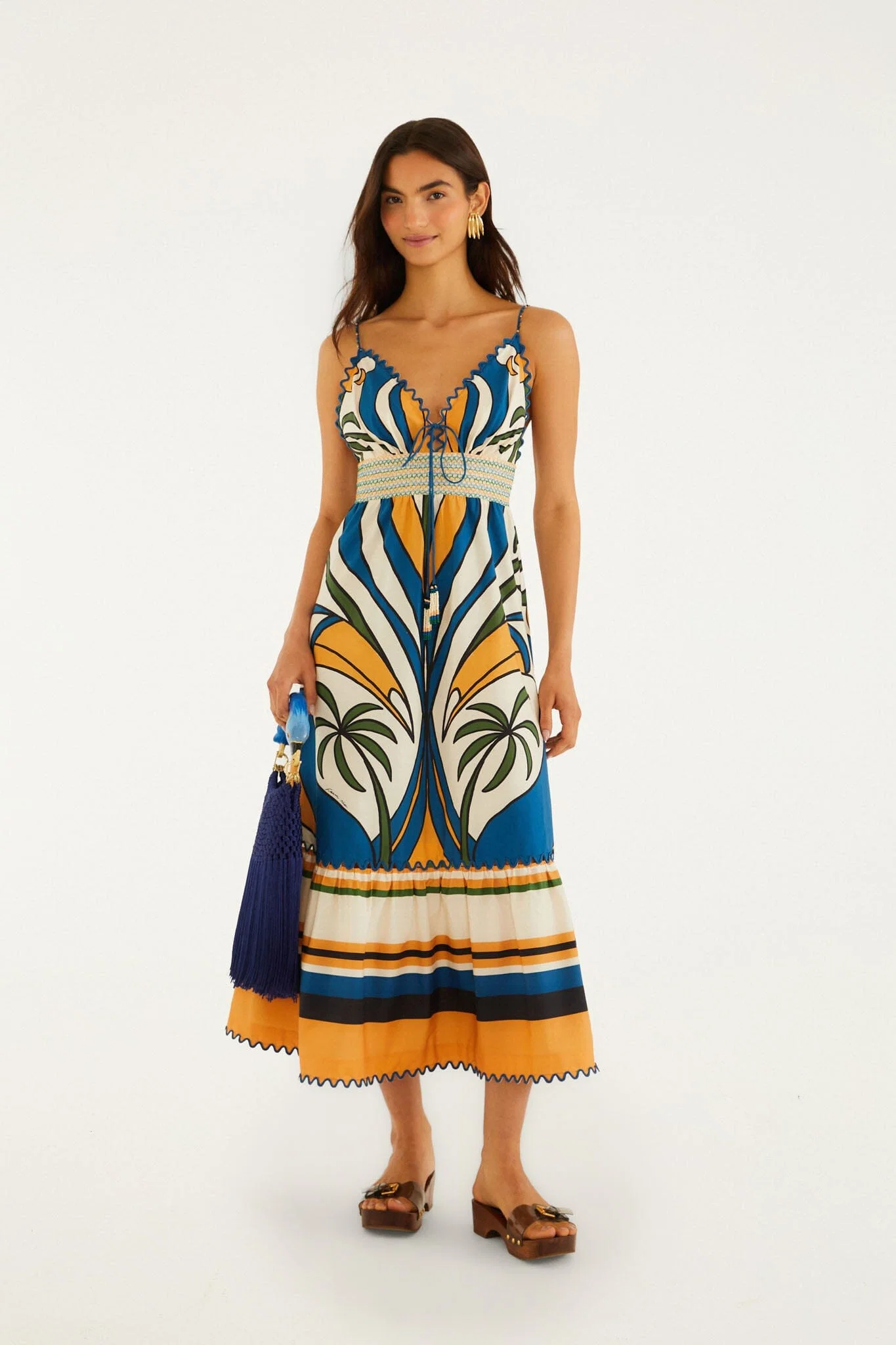 Multicolor Tropical Graphic Wavy Detail Maxi Dress