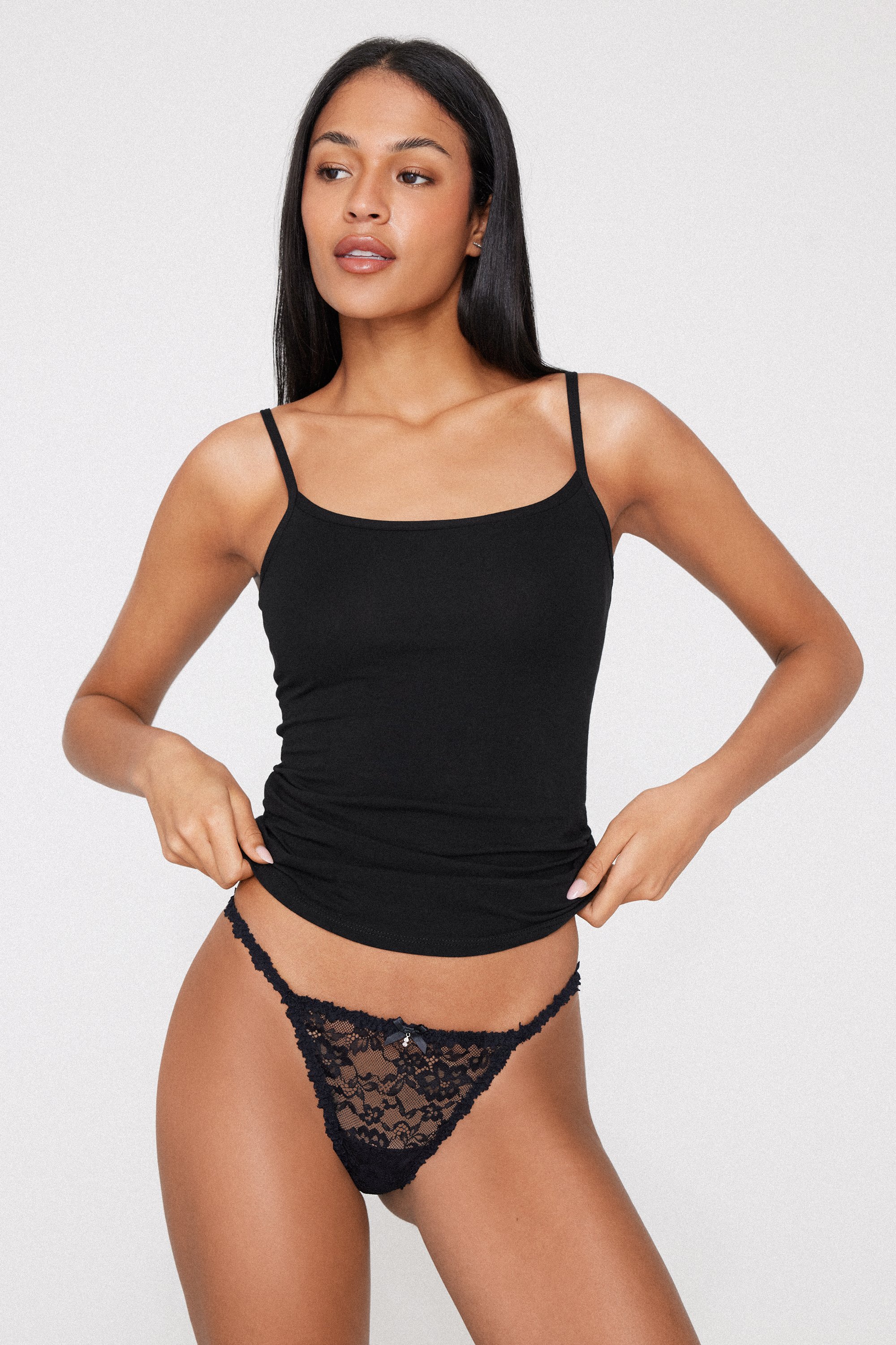 Lace Tanga Panel G-String with Charm