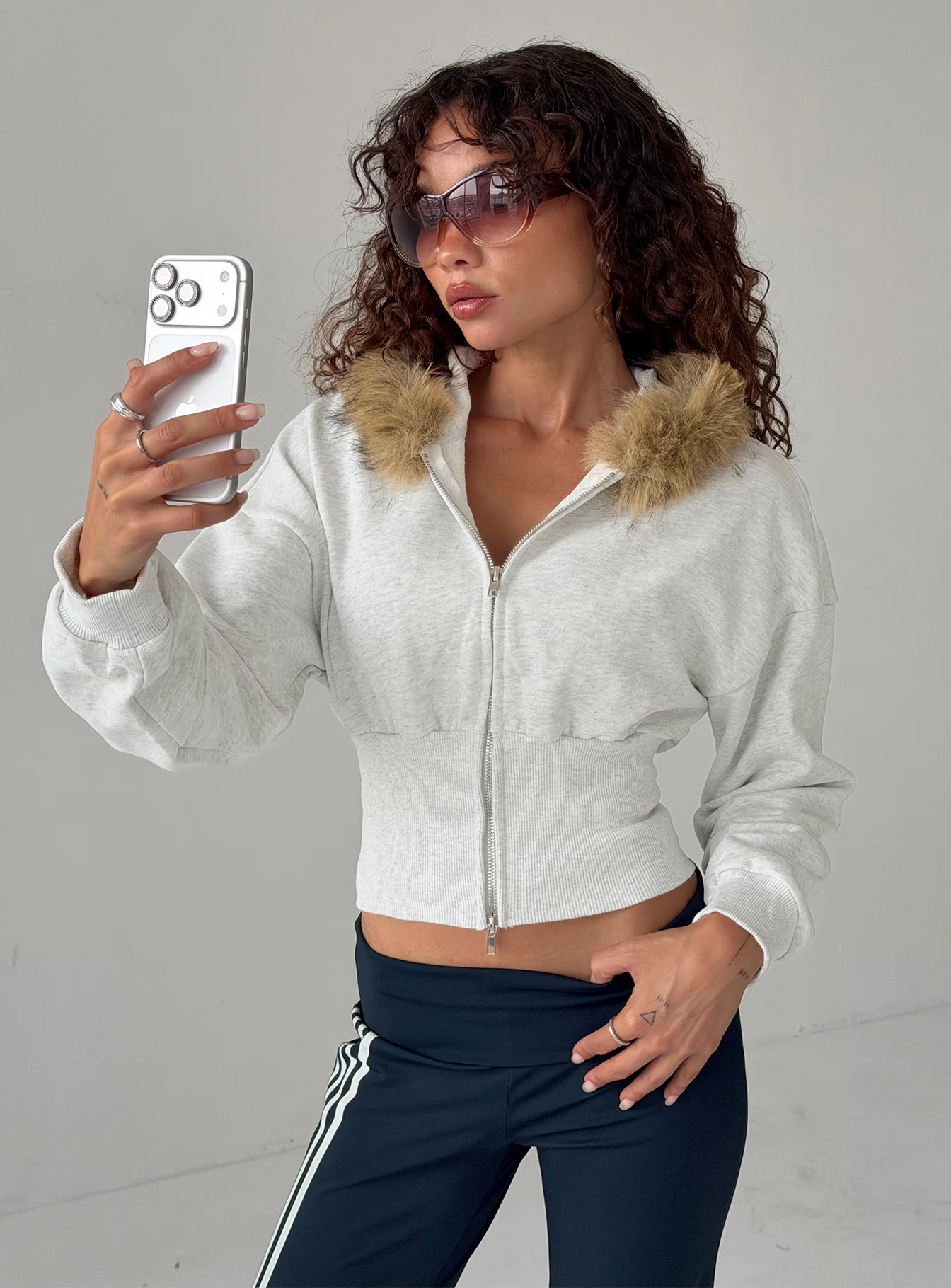 Ramonda Faux Fur Hooded Jumper Grey Marle