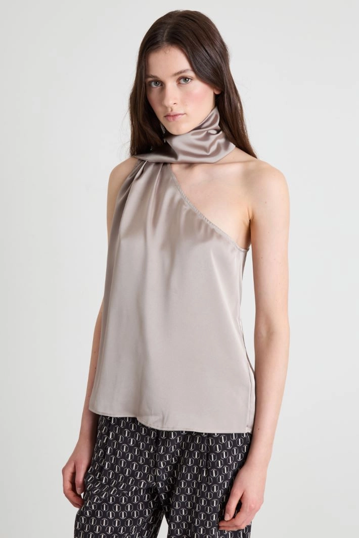 One shoulder top with scarf - DOVE GREY