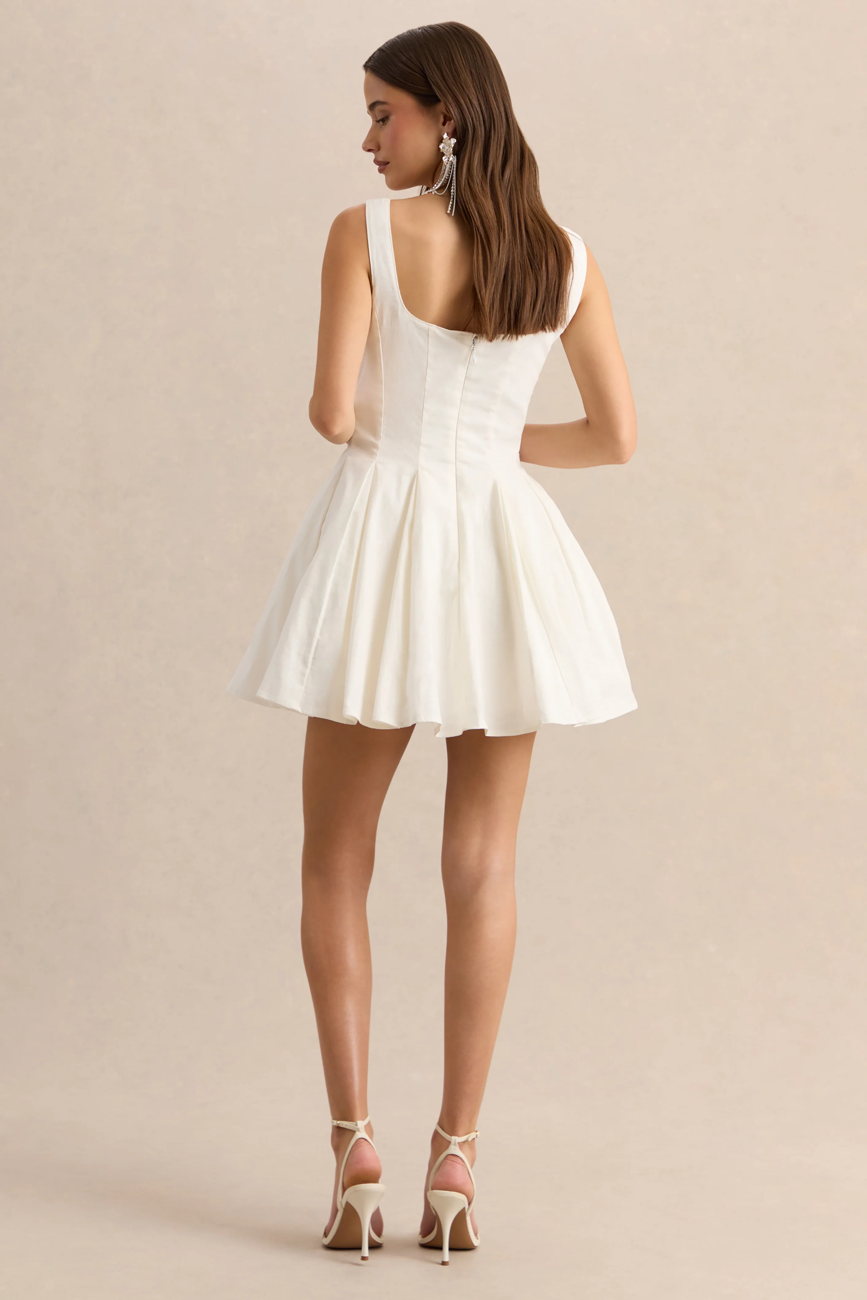Brioria | White Square-Neck Skater Mini Dress