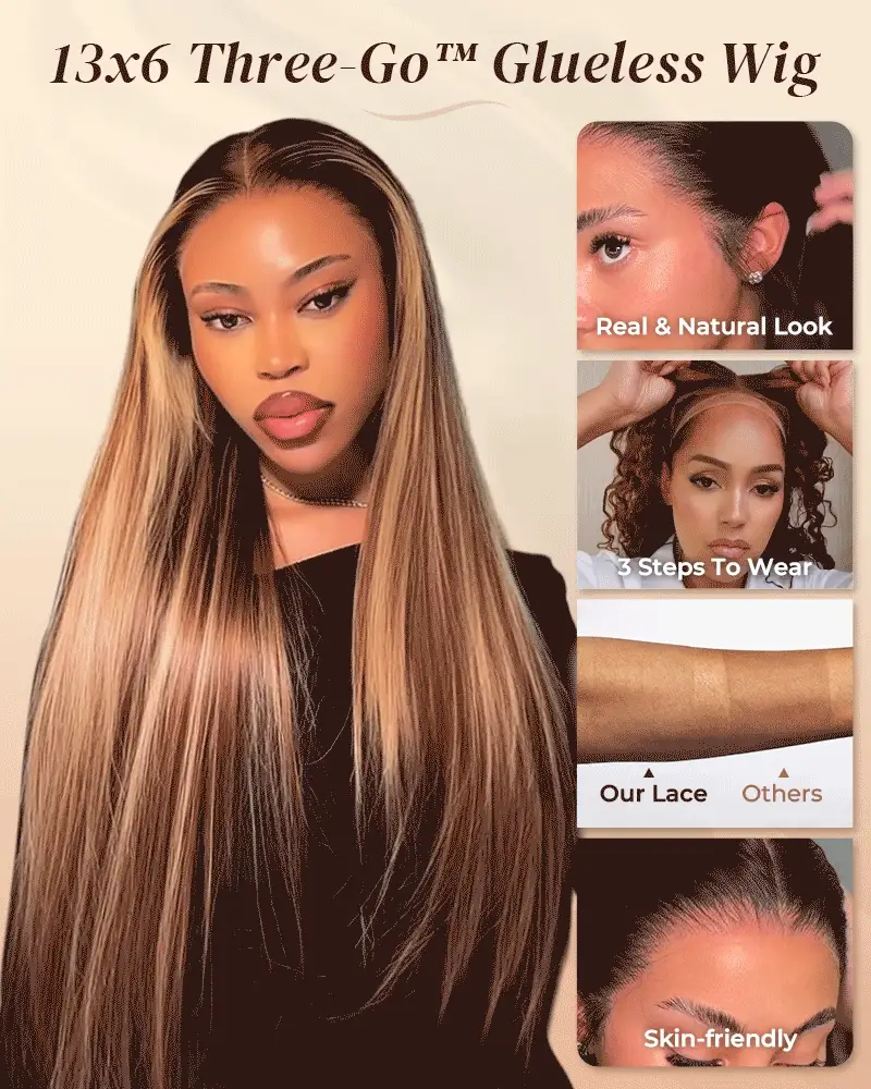Ophirawig 13x6 Three-Go? Ombre Highlight Honey Blonde Glueless Wig Silky Straight With Drawstring 100% Human Hair Wig