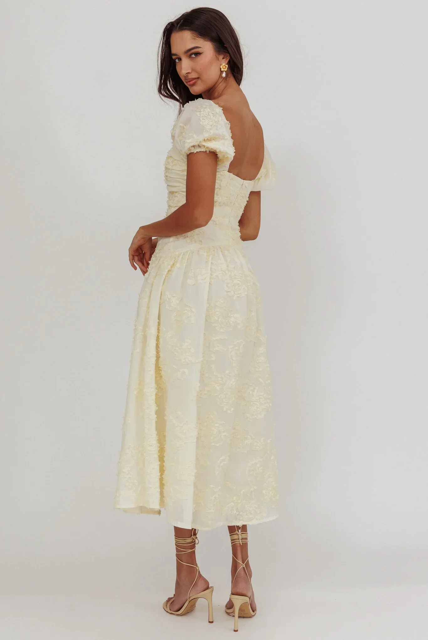 Telma Puff Sleeves Midi Dress Butter