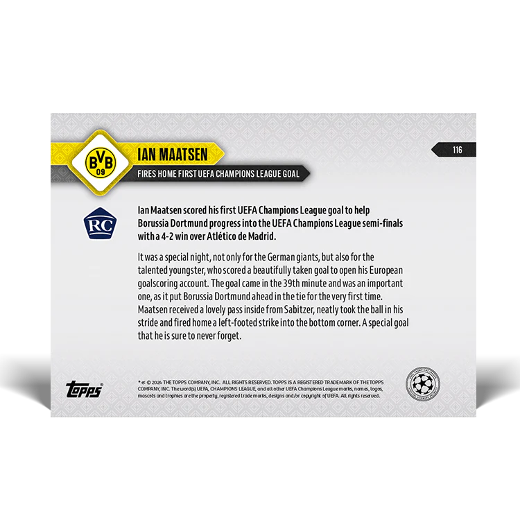 Ian Maatsen - Fires home first UEFA Champions League goal - 23/24 UCL TOPPS NOW® Card 116