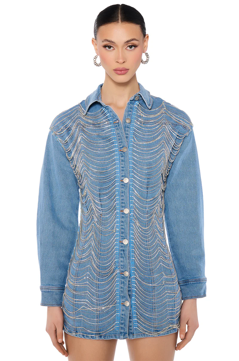 Denim And Diamonds Button Up Mini Dress