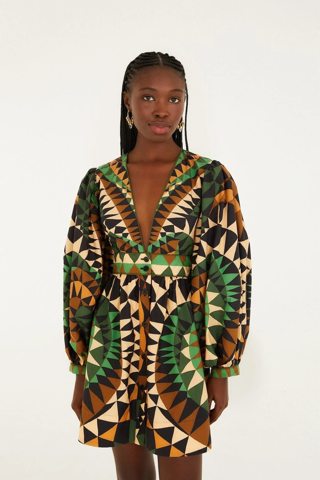 Green Heart Deco Puff Sleeve  Mini Dress