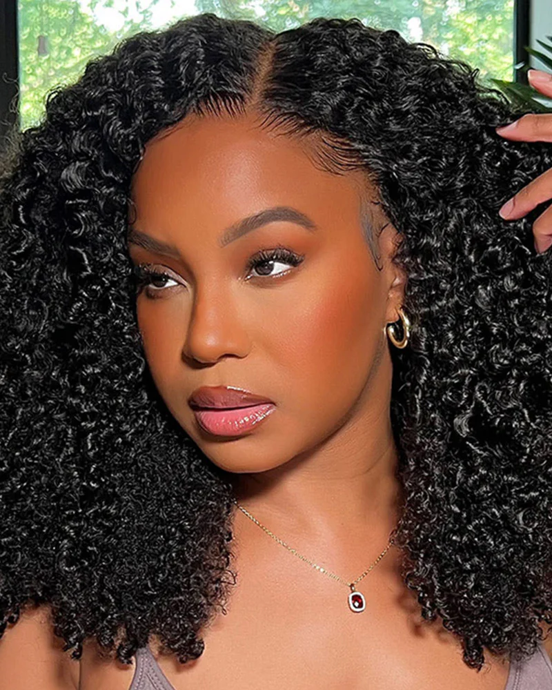 Ophirawig 6 Inches Deep Part Natural Black Jerry Curly Wig 100% human hair wig