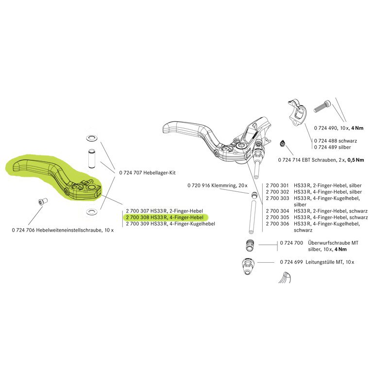 Magura Brake Lever Blade HS33 R black 4-Finger Blade (1 piece) - 2700308