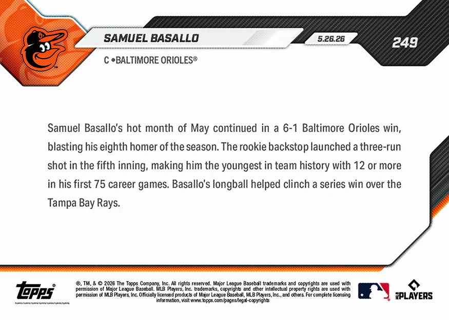 Samuel Basallo - 2026 MLB Topps NOW® - Card 249