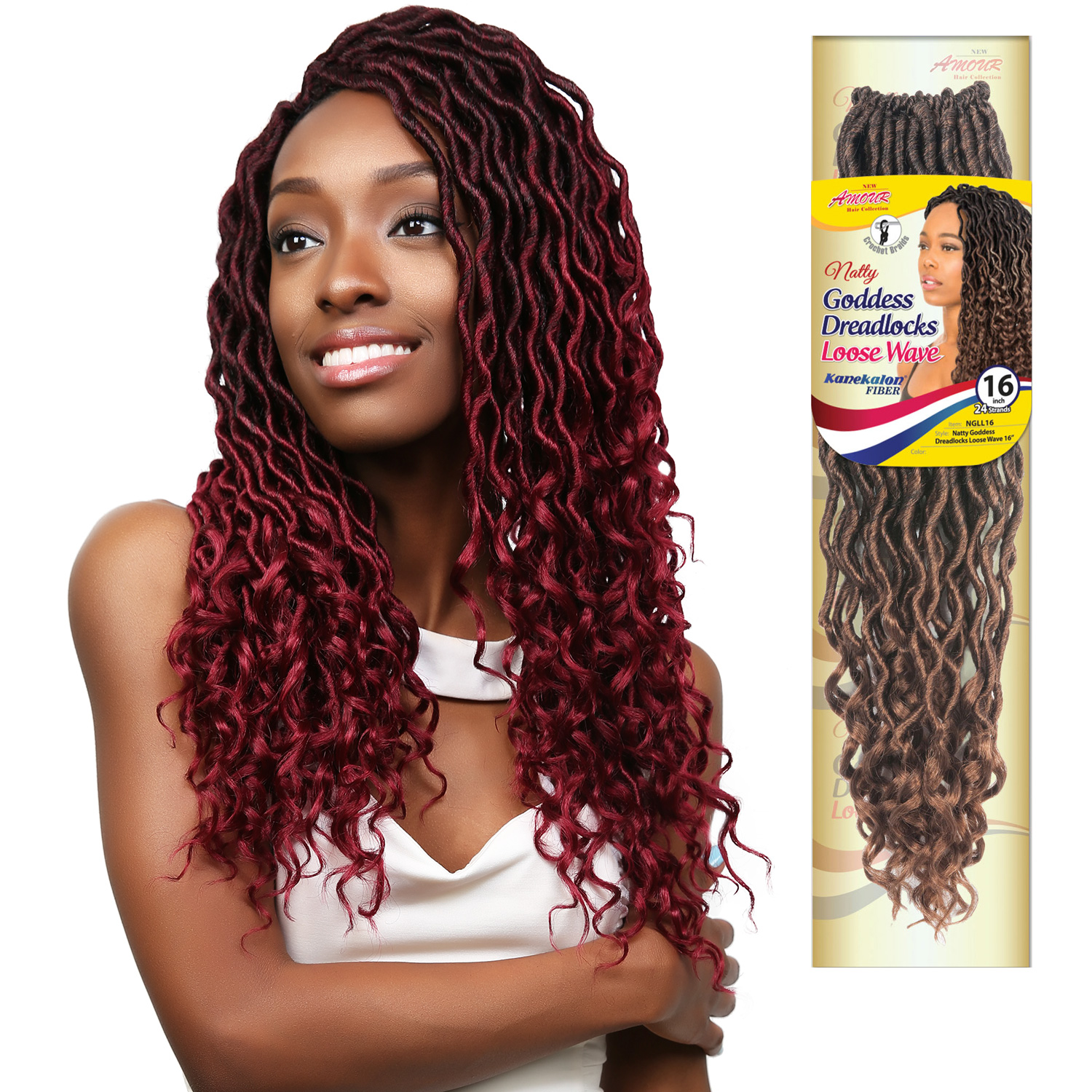 Amour Synthetic Kanekalon Crochet Braids Natty Goddess Dreadlocks Loose Wave 16