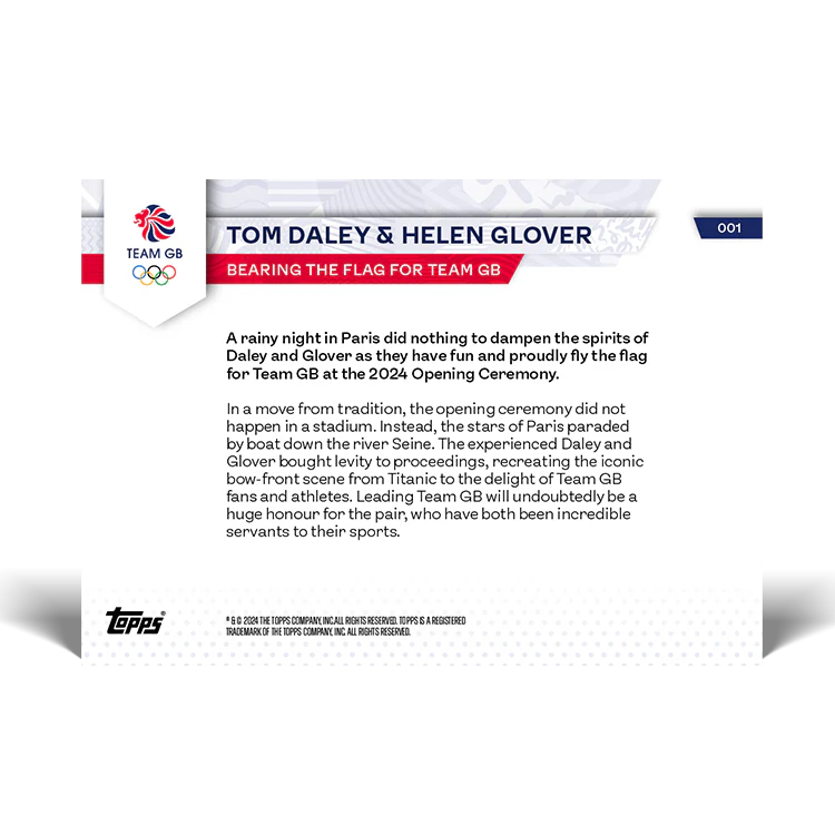 Tom Daley & Helen Glover - Bearing the flag for Team GB - 2024 Team GB TOPPS NOW® Card 1