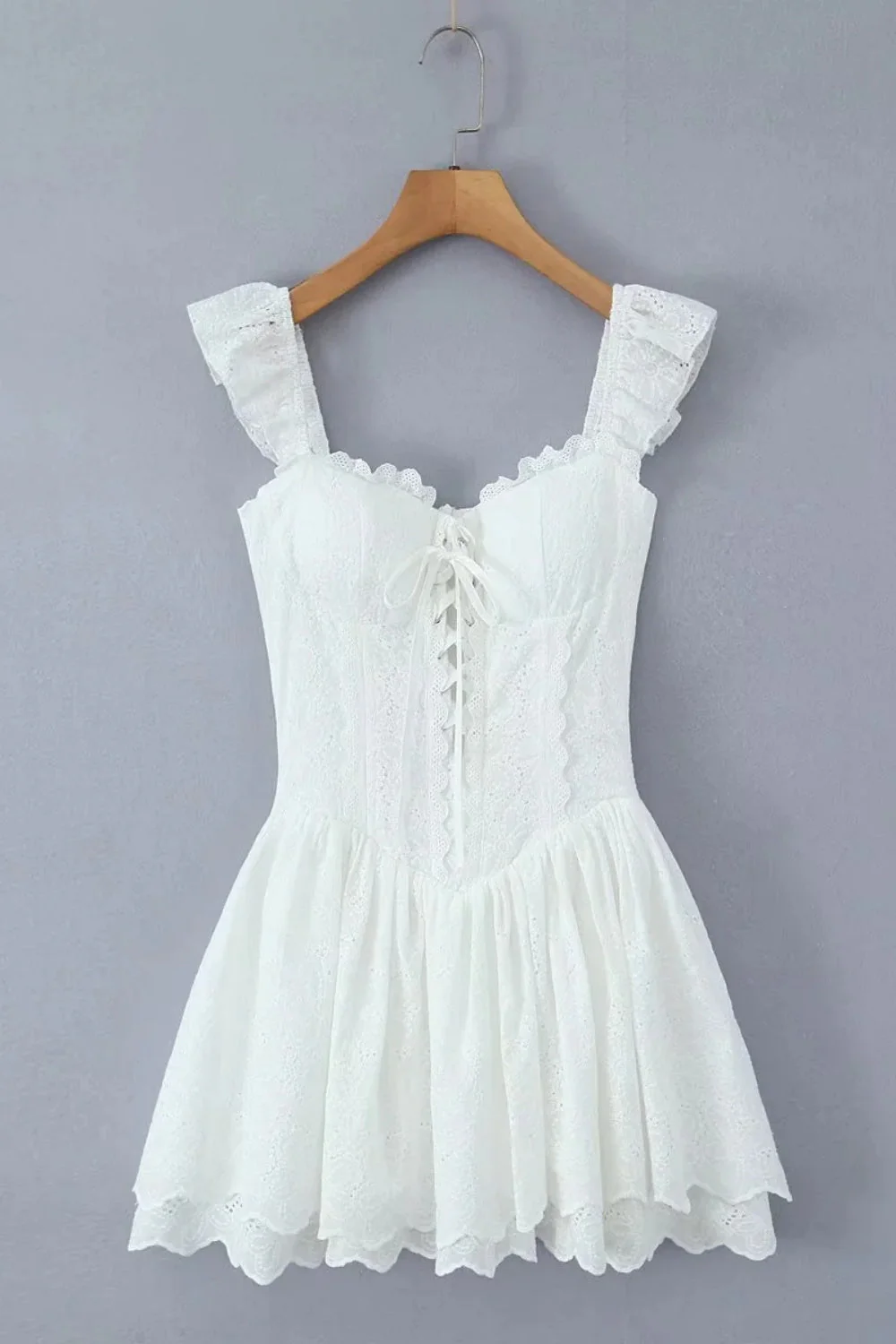 White Strap Lase-up Short Skirt