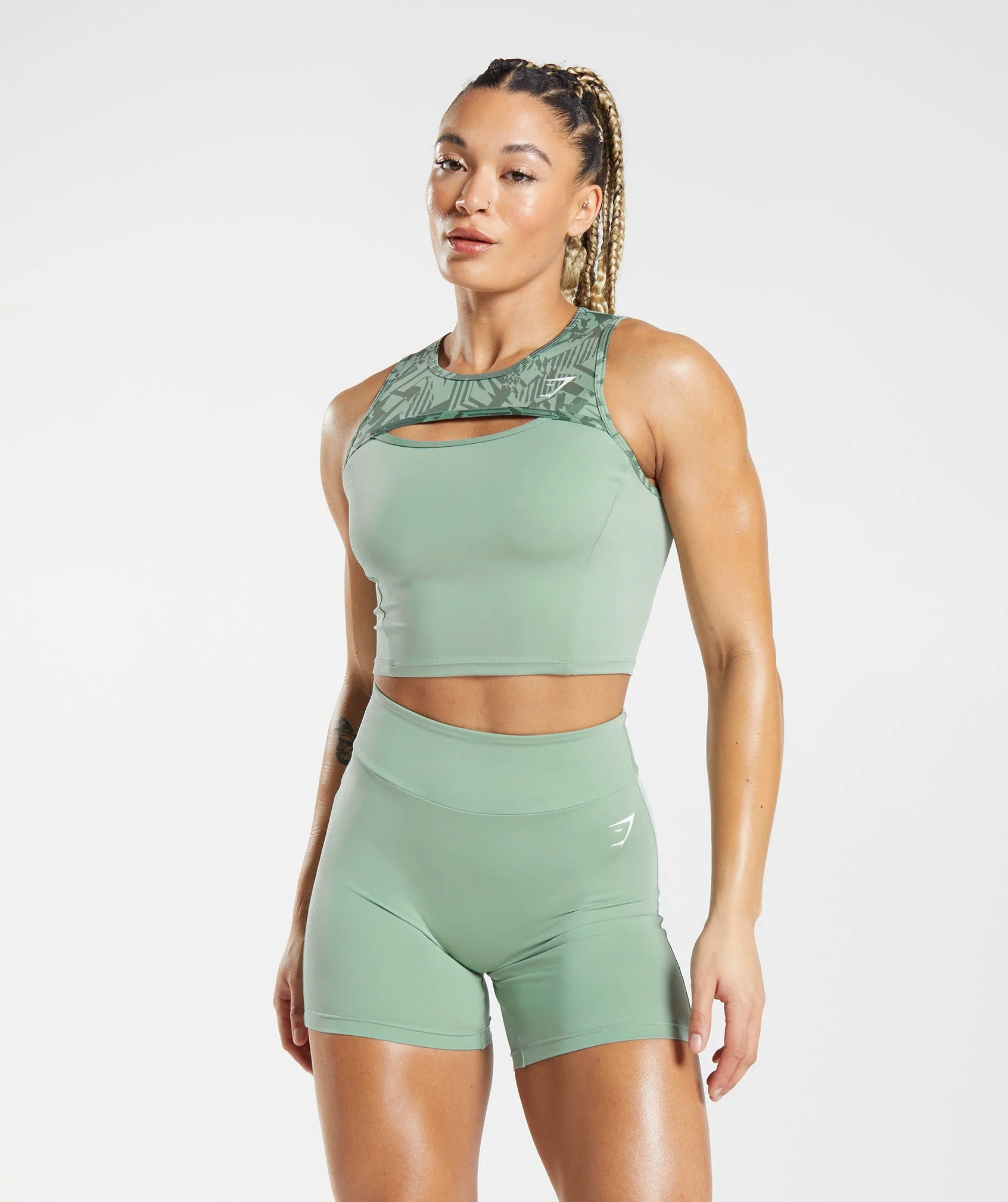 GS Power Crop Tank Willow Green/Desert Sage Green