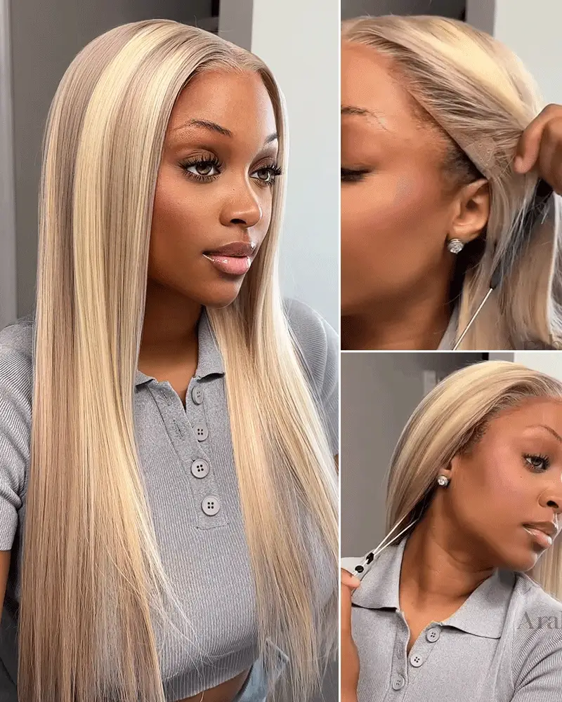 Ophirawig 13x6 Three-Go? Blonde Highlight Glueless Wig Silky Straight With Drawstring 100% Human Hair Wig