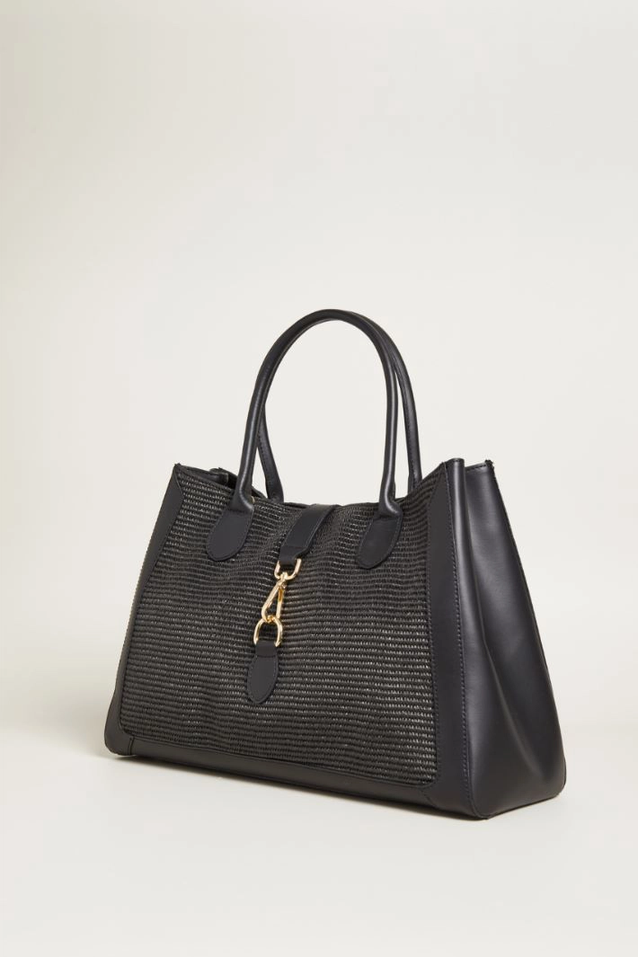 Raffia effect shopper bag - BLACK