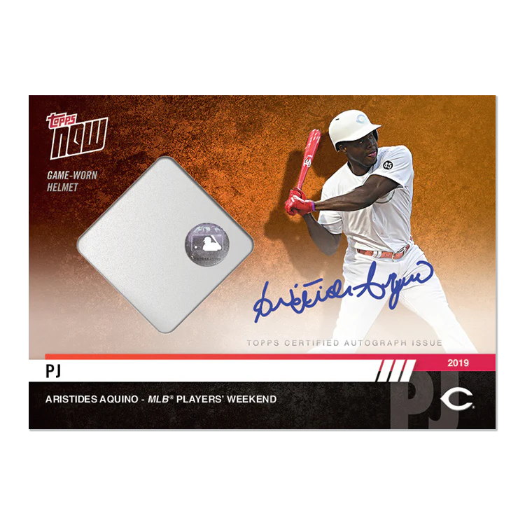 On-Card Auto Relic # to 5 - Aristides Aquino - MLB TOPPS NOW® Card 182C