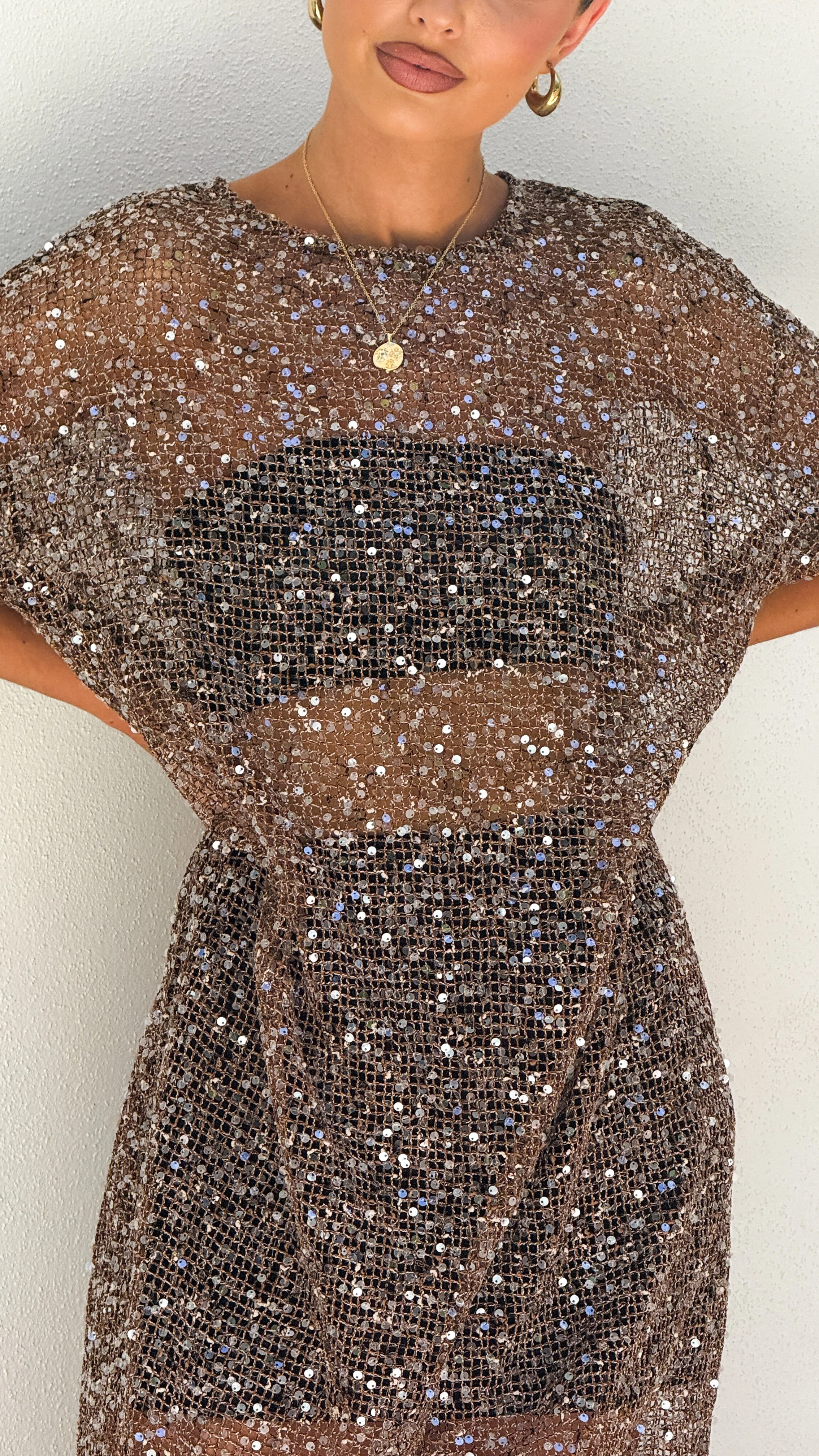 Zinnia Sequins Maxi Dress - Mocha