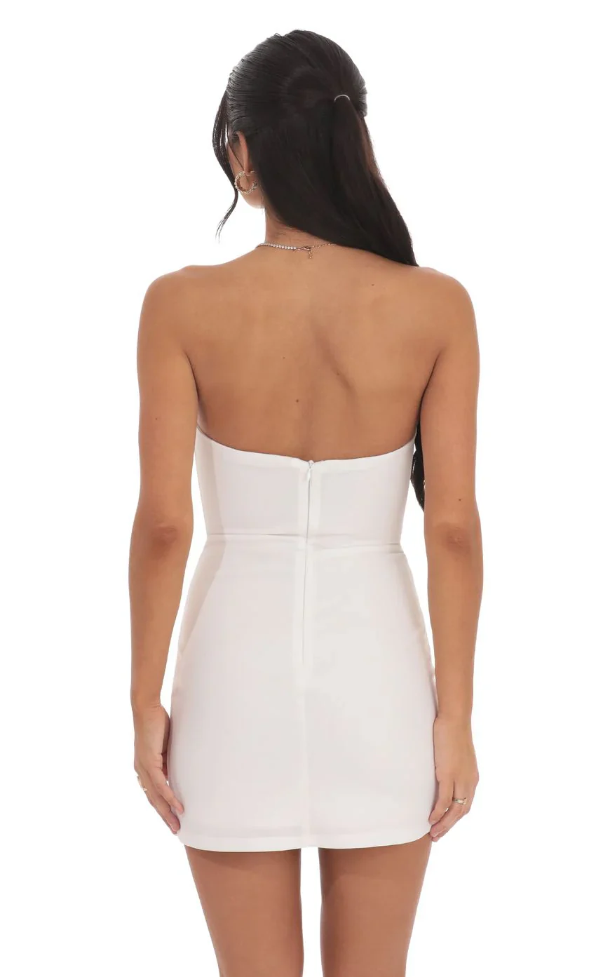 Front Bow Strapless Dress in White