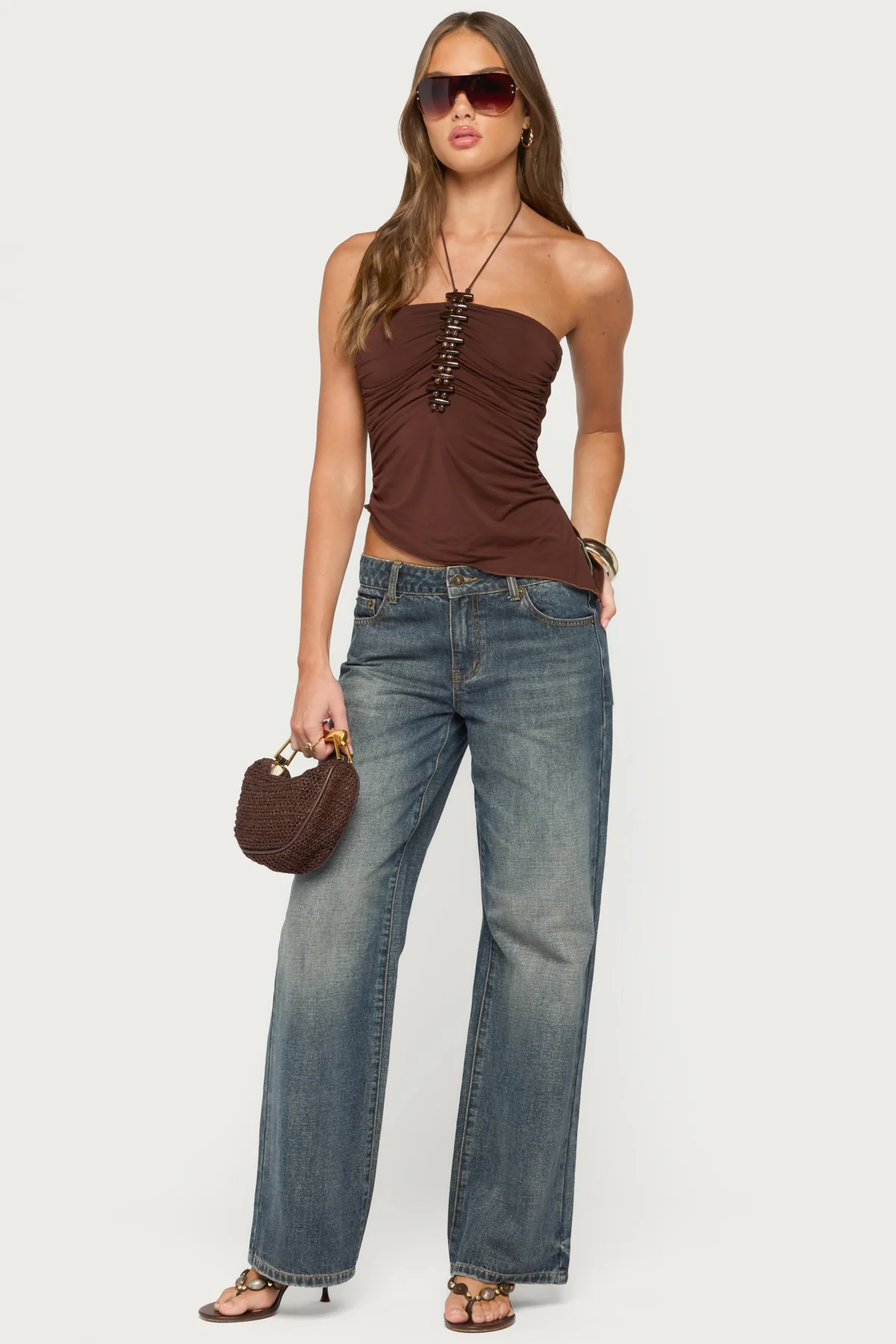 Calia Beaded Asymmetric Halter Top