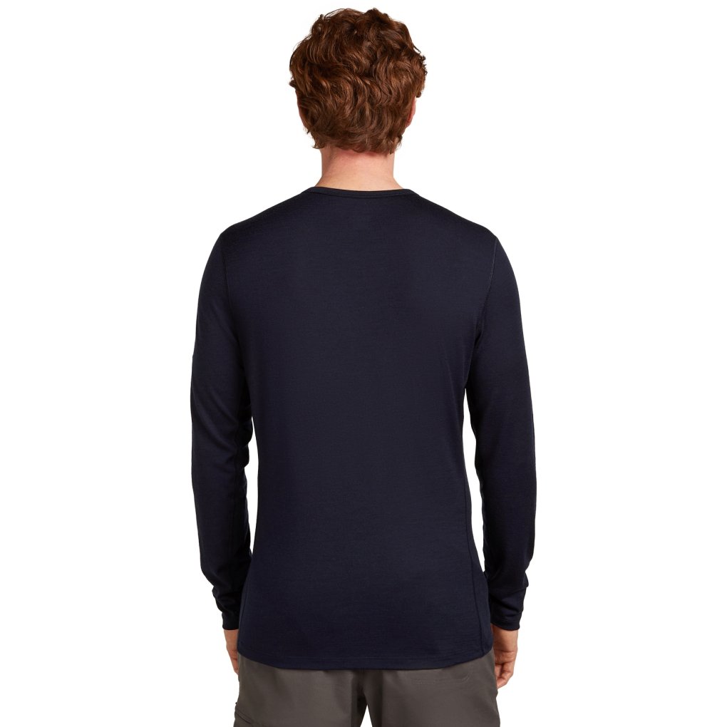 Icebreaker Merino 200 Oasis Long Sleeve Crewe Elevation Line Thermal Top Men - Midnight Navy