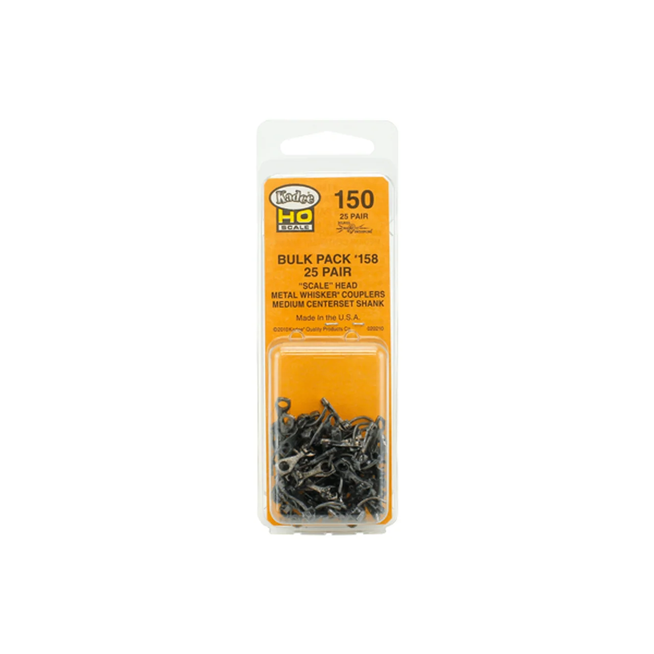 Kadee #158-25 HO Scale Bulk Pack - 25 pair #158 Scale Whisker Metal Couplers - Medium (9/32