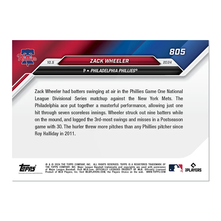 Zack Wheeler - 2024 MLB Topps NOW® Card 805