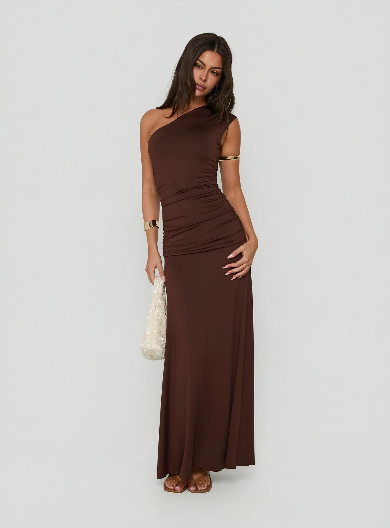 Gwenneth One Shoulder Maxi Dress Chocolate
