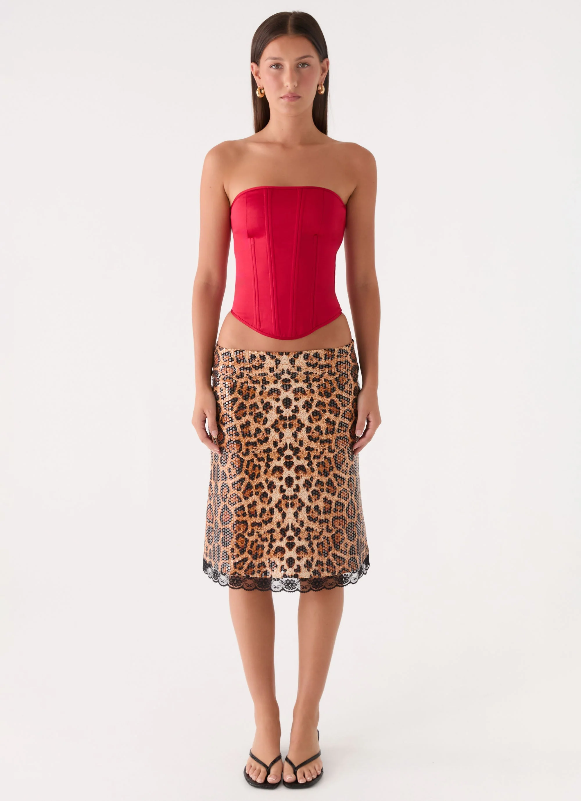 Vania Sequin Low Rise Midi Skirt - Shimmer Leopard