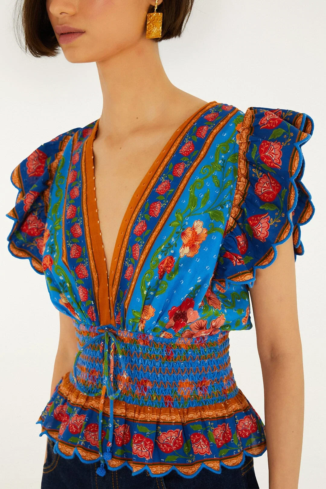 Bright Blue Rococo Flowers Blouse